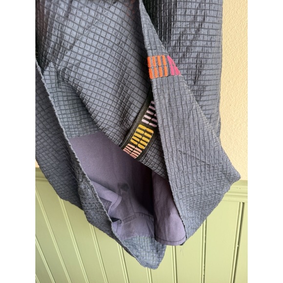 THML Navy Embroidered Puff Sleeve V-neck Textured Midi Dress Size Large - Picture 6 of 11